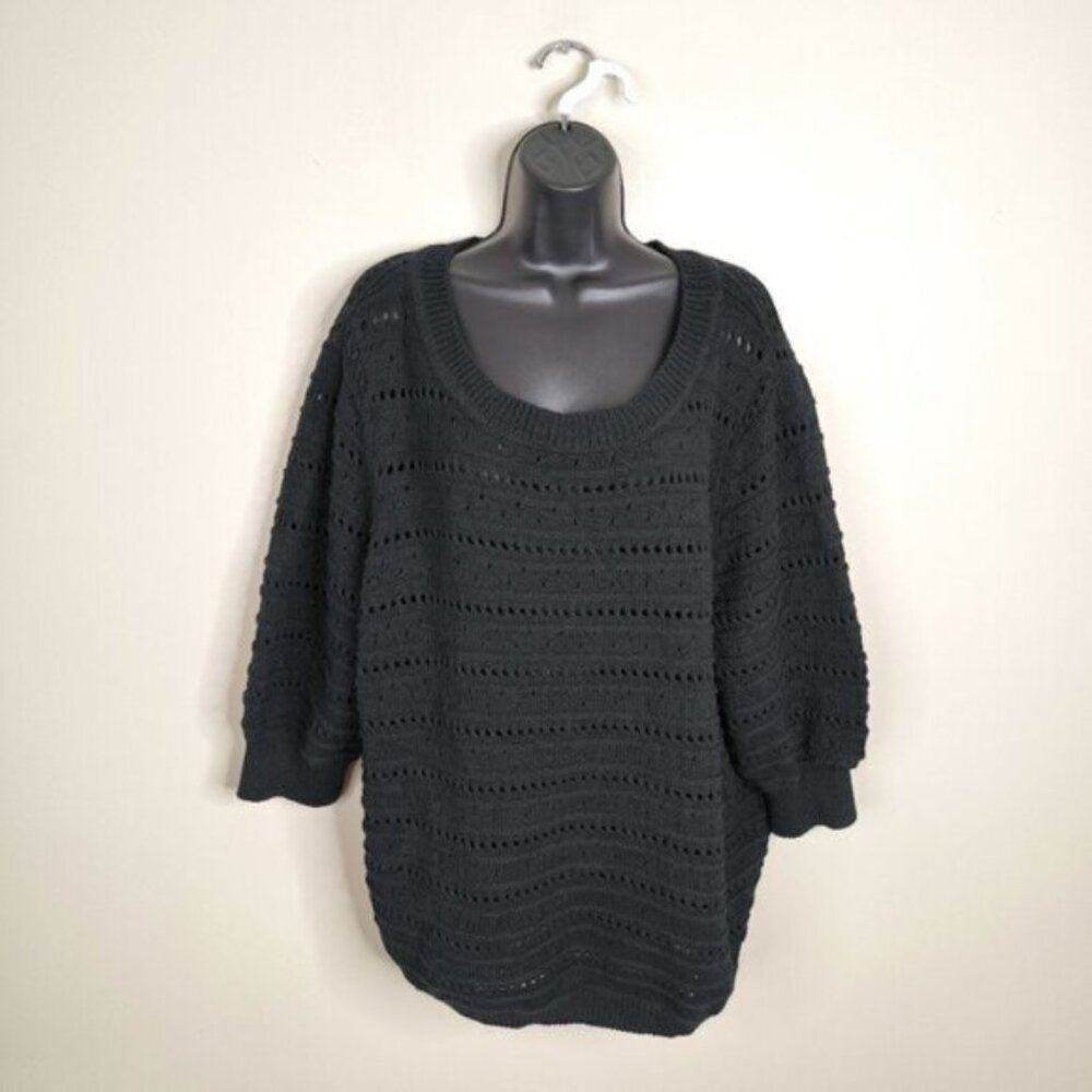 Kaffe Denmark Boho Dark Fairy Coastal Slouchy Balloon Sleeve Crochet Sweater L